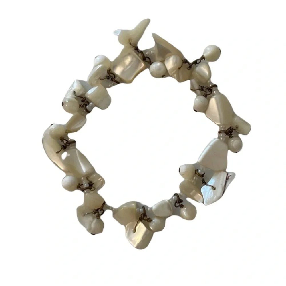 Mother of Pearl Abalone Shell Bracelet & Rings Set Vintage Jewelry Lot Set